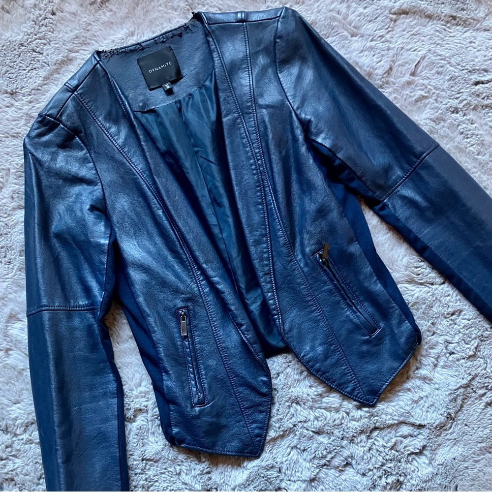 Navy Blue Faux Leather blazer style jacket by Dynamite